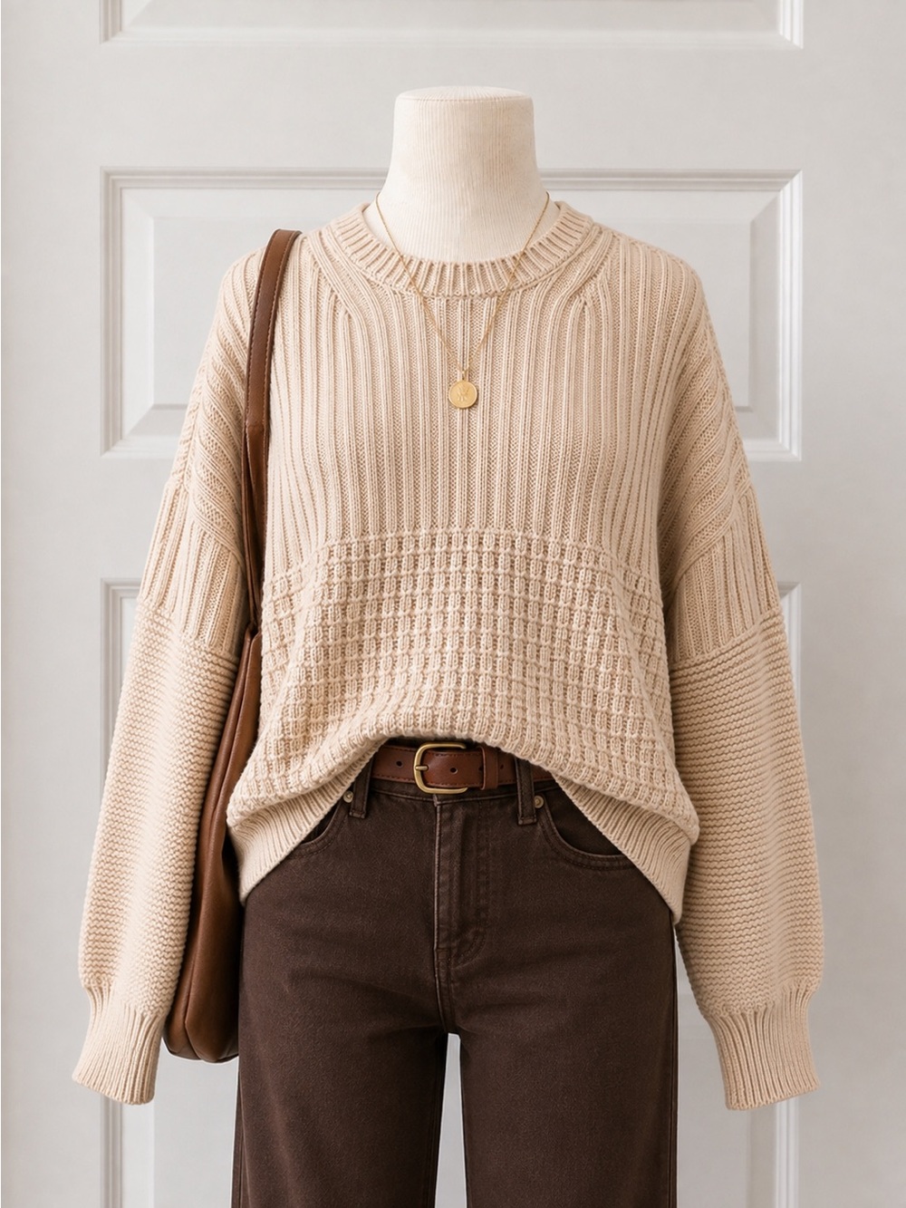 The Knotty Ones Oversized Cotton Chunky Knit Sweater One Size Beige Cream